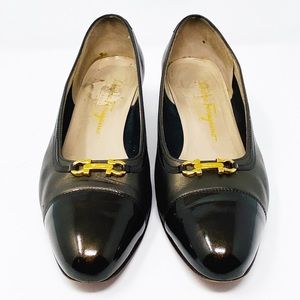 FERRAGAMO— Vintage Bronze/Grey Leather Flats